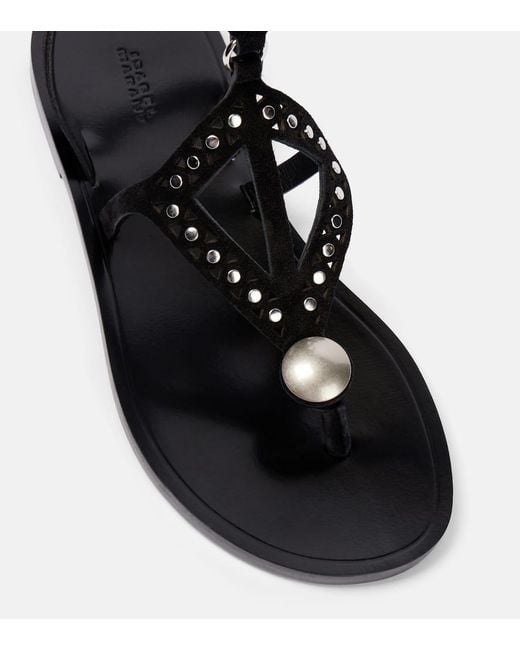 Isabel Marant Black Verzierte Roemersandalen Boham Aus Veloursleder