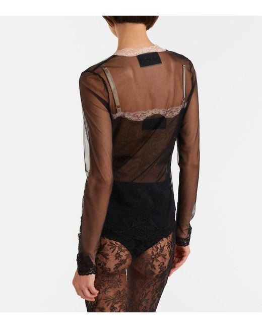 Valentino Gray Lace-Trimmed Sheer Mesh Cardigan