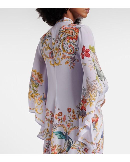 Etro Blue Scarf-Detail Floral Silk Maxi Dress
