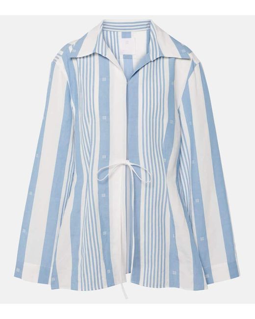 Camisa 4G de algodon y lino a rayas Givenchy de color Blue