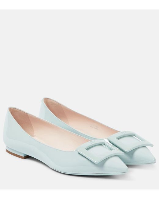 Roger Vivier Blue Gommettine Patent Leather Ballet Flats