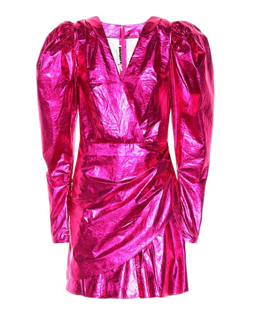 ROTATE BIRGER CHRISTENSEN Pink Metallic Puff-sleeve Minidress