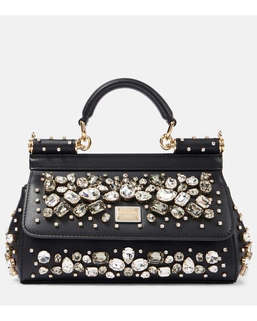 Dolce & Gabbana Black Verzierte Tote Sicily Small Aus Leder