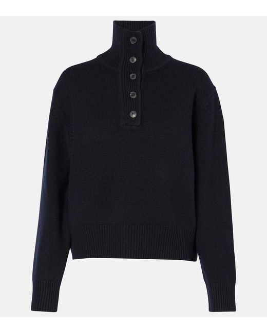 Nili Lotan Blue Cashmere Buttoned Turtleneck Sweater