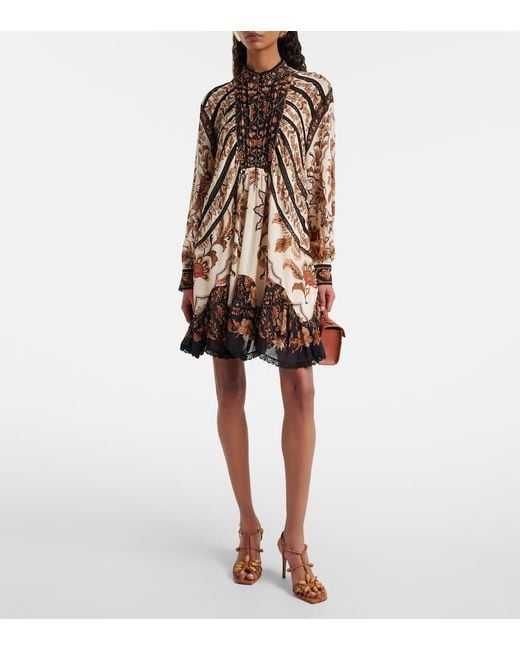 Farm Rio Brown Floral Lace-Trimmed Minidress