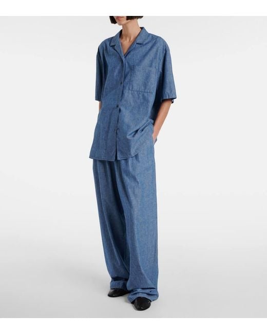The Row Blue Rufos Twill Wide-Leg Pants