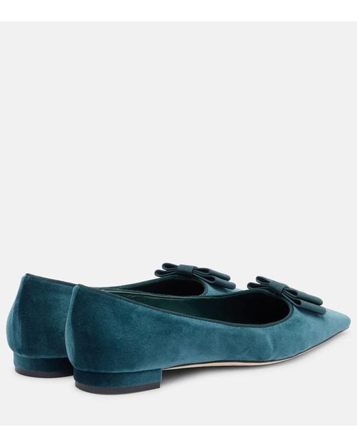 Manolo Blahnik Blue Reador Velvet Ballet Flats