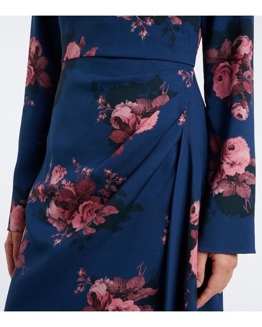 Erdem Blue Floral Cady Midi Dress