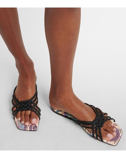 Etro White Canvas-Trimmed Printed Leather Slides