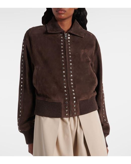 Loewe Brown Studded Suede Bomber Jacket