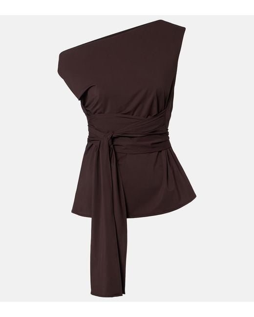 Rohe Brown One-Shoulder Jersey Wrap Top