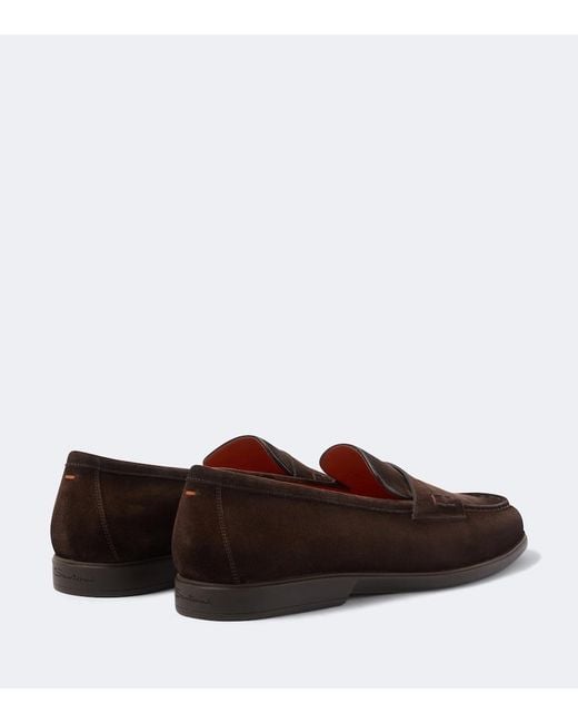 Santoni Brown Milo Suede Penny Loafers for men
