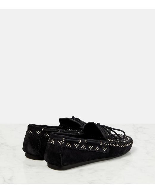 Isabel Marant Black Freen Embellished Suede Moccasins
