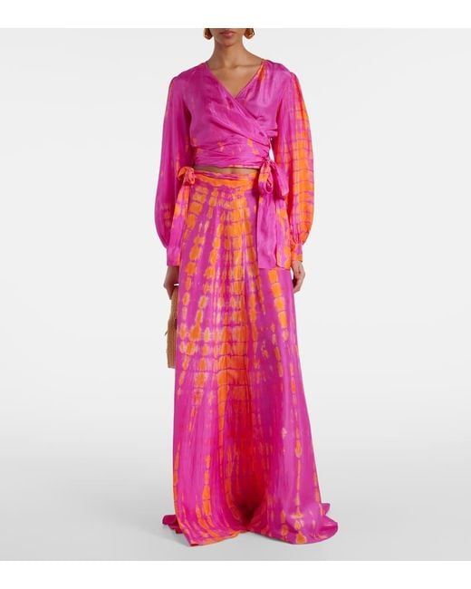 Top Envolvente De Seda Tie-Dye Anna Kosturova de color Pink