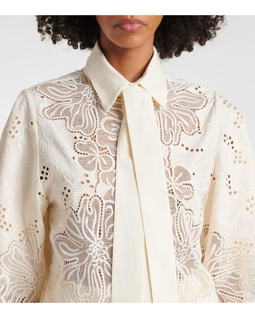 Elie Saab White Embroidered Broderie Anglaise Shirt