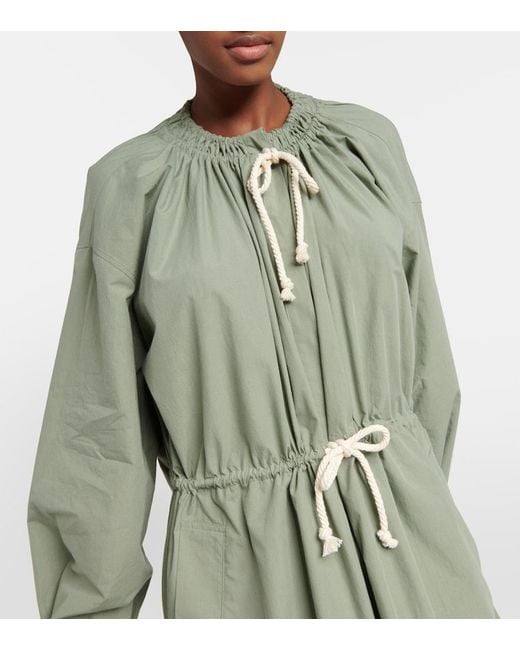 Jil Sander Green Drawstring Cotton Poplin Midi Dress