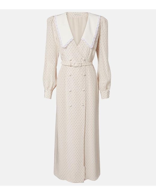 Alessandra Rich Natural Polka-Dot Silk Midi Dress