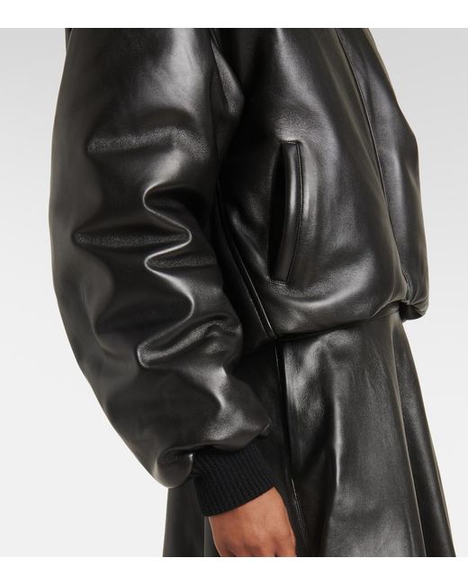 Alaïa Black Leather Bomber Jacket