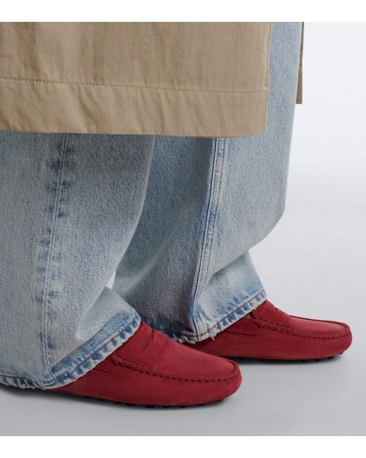 Tod's Red Gommino Suede Driving Shoes