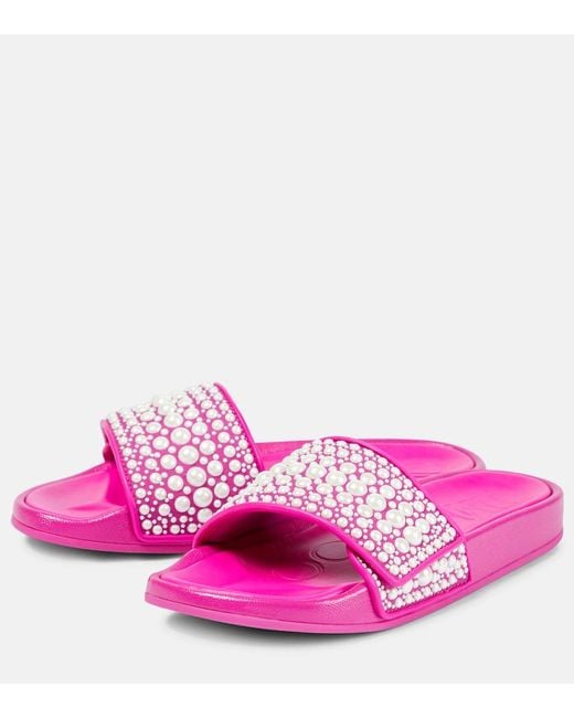 Jimmy Choo Pink Rubber Slides With Pearls