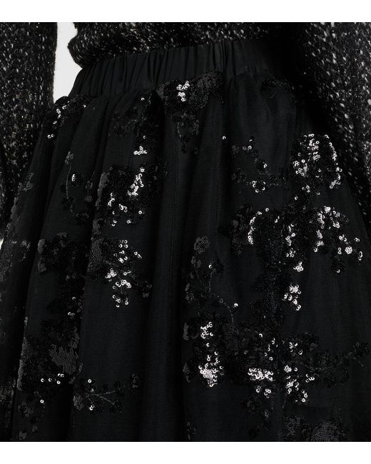 Simone Rocha Black Sequined Midi Skirt