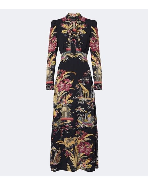 Etro Black Printed Crepe De Chine Maxi Dress