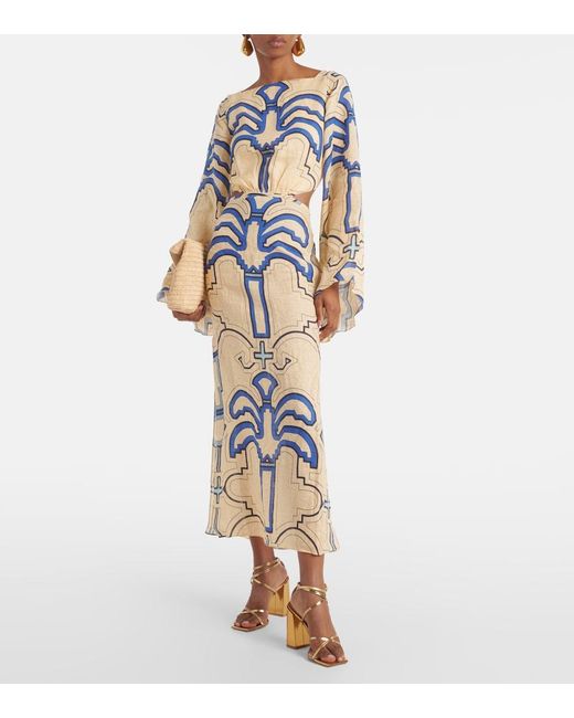 Johanna Ortiz Blue Linen Midi Dress