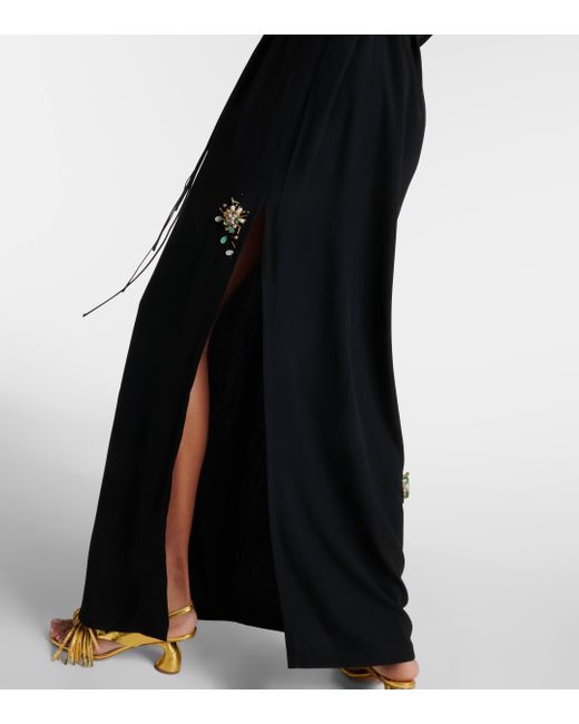 Robe longue brodee en crepe de satin Dries Van Noten en coloris Black