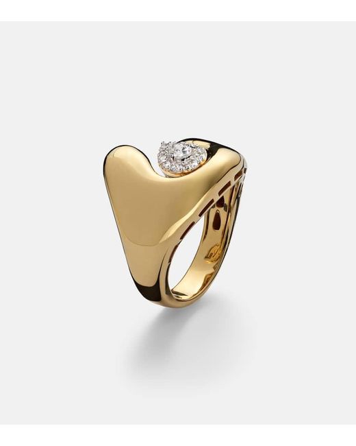 YEPREM White Ring Golden Strada Aus 18Kt Gelbgold Mit Diamanten