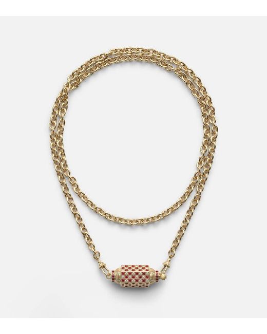 Marie Lichtenberg Metallic Check 18Kt Locket Necklace With Diamonds And Rubies