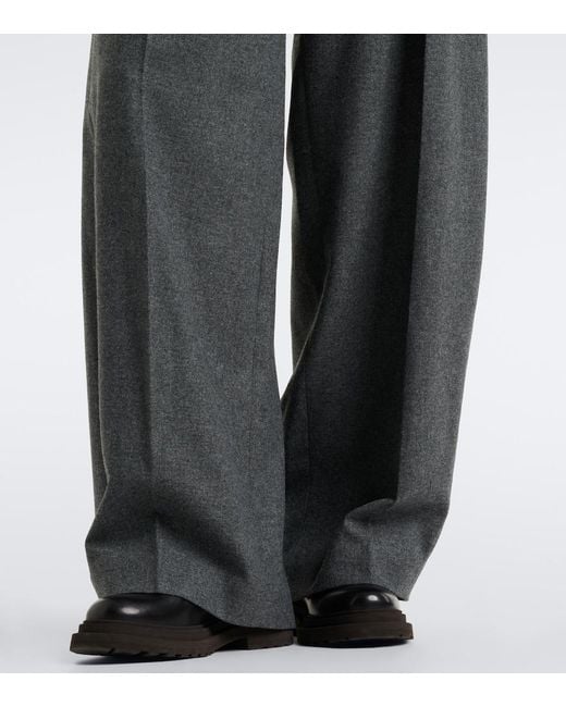 Brunello Cucinelli Gray Pleated Wool And Cashmere Wide-Leg Pants