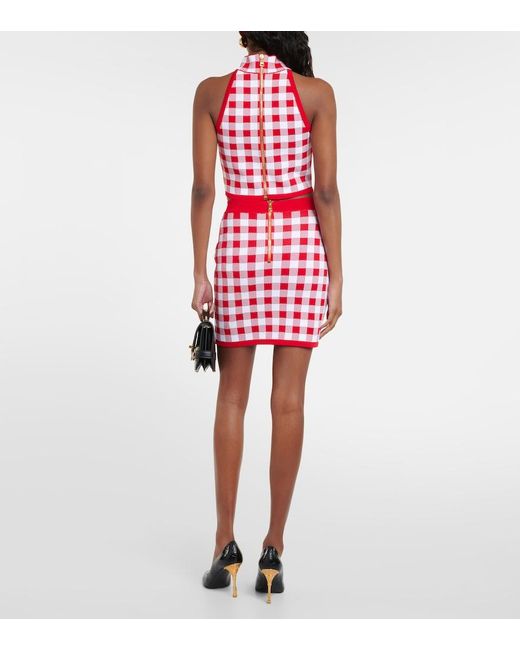 Balmain Red Vichy Cropped Top