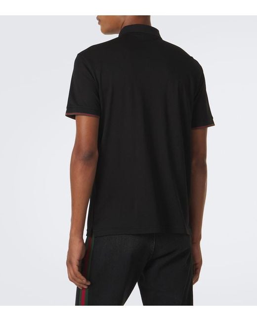 Gucci Black Web Stripe Silk Jersey Polo Shirt for men