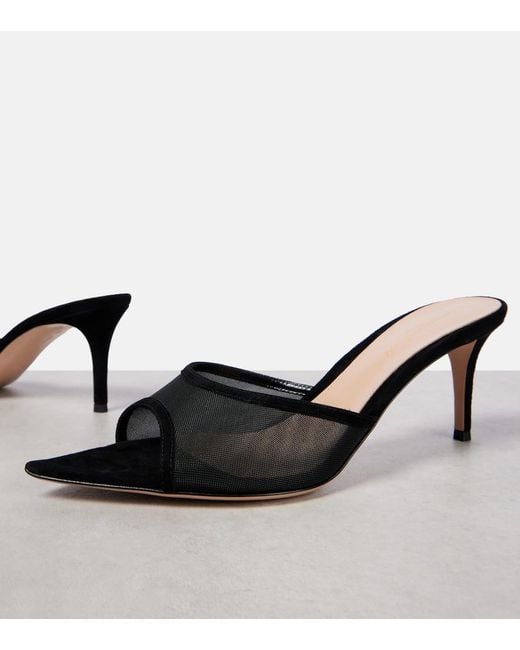 Gianvito Rossi Black Dorotea Suede-Trimmed Organza Mules