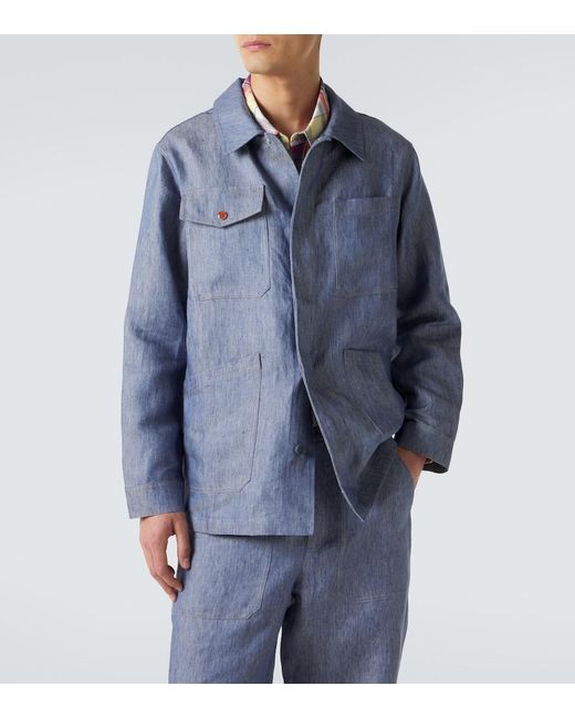 God's True Cashmere Blue Linen Denim Jacket With Carnelian for men