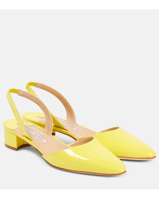 Manolo Blahnik Yellow Aspro 30 Patent Leather Slingback Pumps