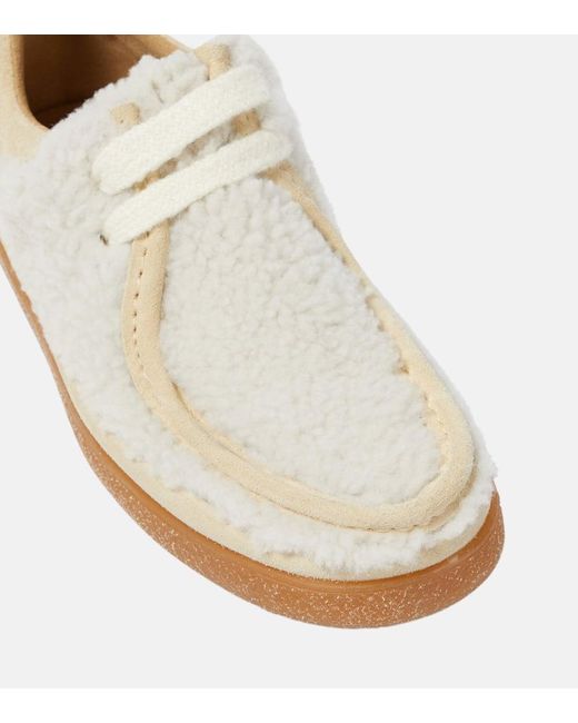 AMI White Lace-up Shearling Loafers