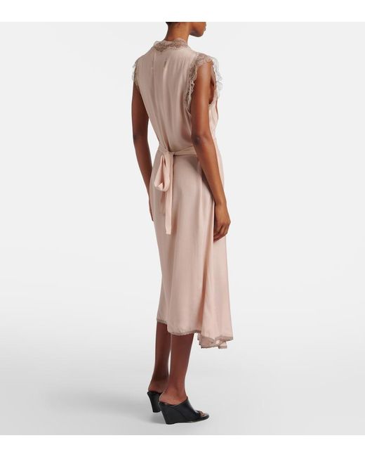 Maison Margiela Pink Belted Lace-Trimmed Midi Dress