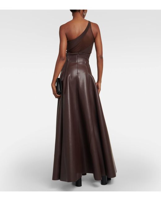 Norma Kamali Brown Grace Pleated Faux Leather Maxi Skirt