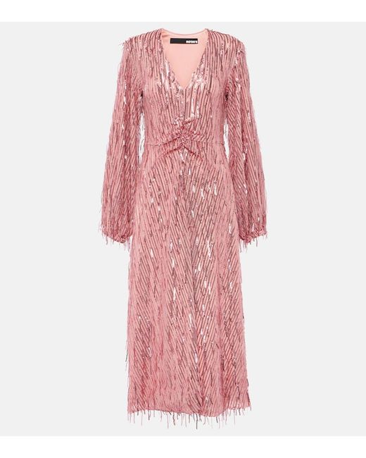 ROTATE BIRGER CHRISTENSEN Pink Fringed Sequin-embellished Maxi Dress