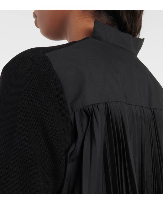 Sacai Black Pleated V-neck Cotton Cardigan