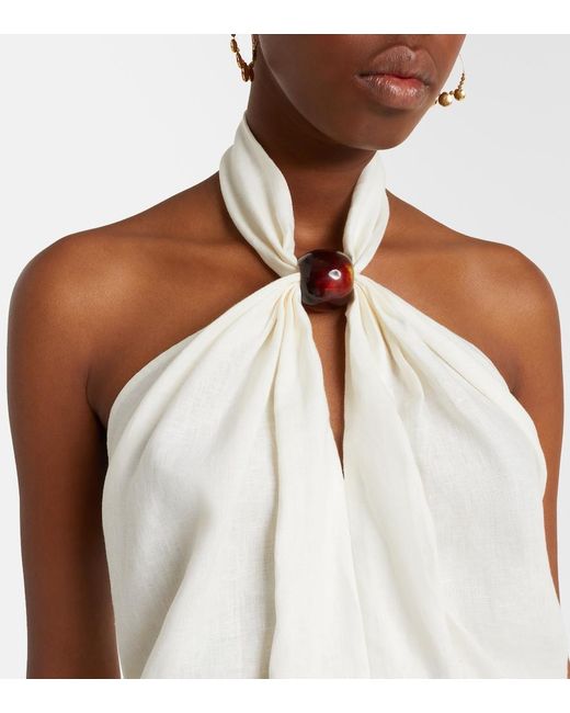 Faithfull The Brand White Biba Halterneck Linen Top