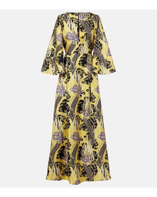 LaDoubleJ Metallic Belle Cutout Printed Silk Maxi Dress