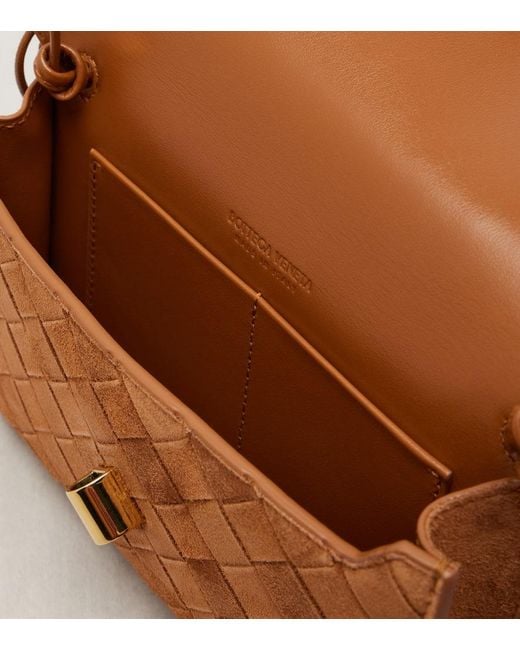 Bottega Veneta Brown Andiamo Intrecciato Mini Suede Crossbody Bag