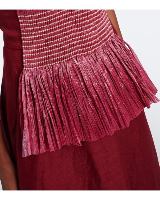 Johanna Ortiz Red Exploring Textures Linen Maxi Dress