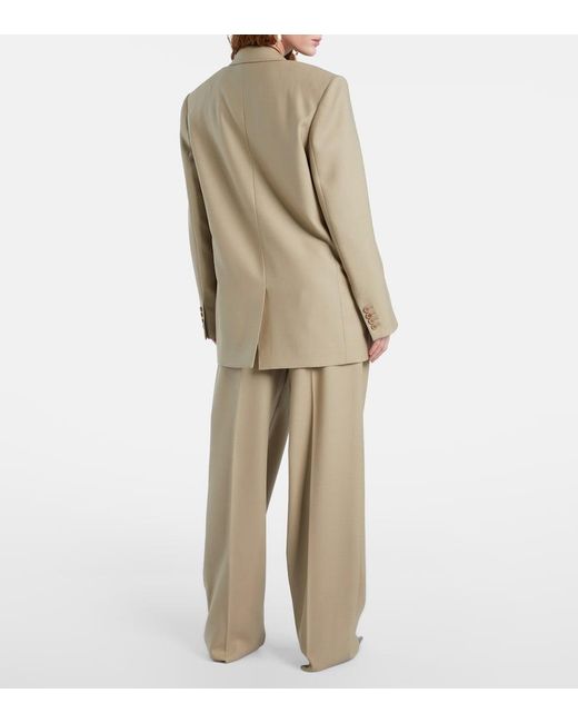 Saint Laurent Natural Wool And Silk Wide-Leg Pants