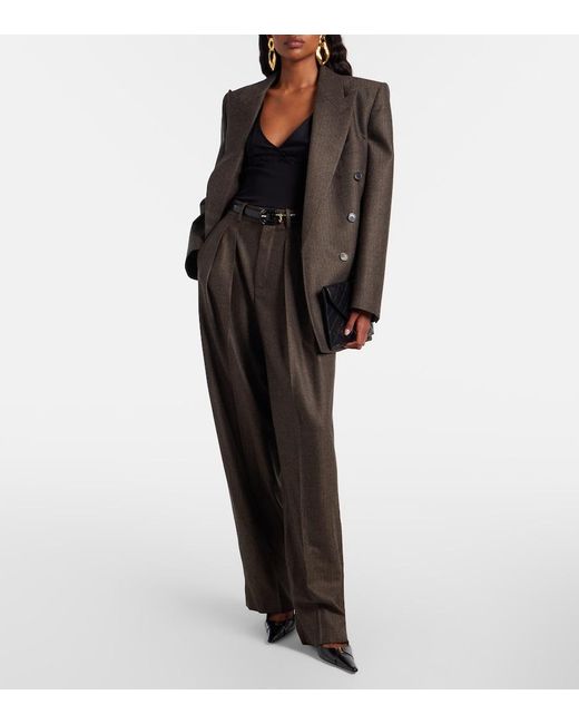 Saint Laurent Black Herringbone Double-Breasted Wool Blazer