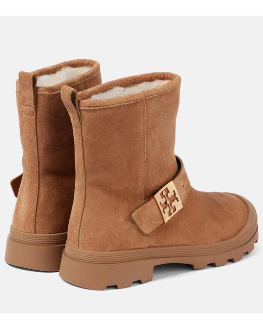 Tory Burch Brown Mellow Shearling-Lined Suede Platform Ankle Boots