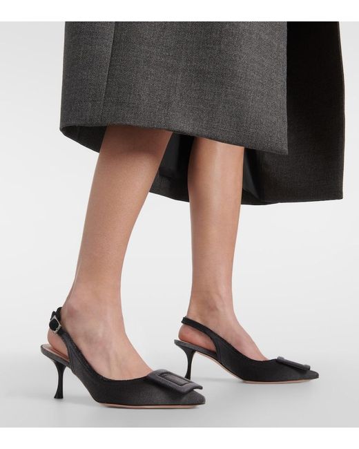 Roger Vivier Black Fringed Denim Slingback Pumps