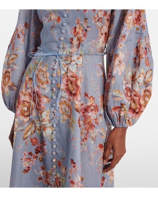 Zimmermann White Awaken Floral Linen Midi Dress